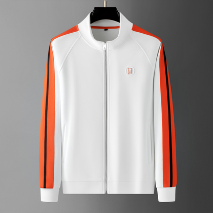 Back view of men's Riviera track suit, showing clean lines & comfortable clothing design.