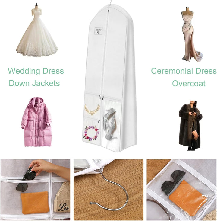 Portable wedding dress travel bag with handles, acting as a reliable dress carrier for bridal gowns & formalwear.