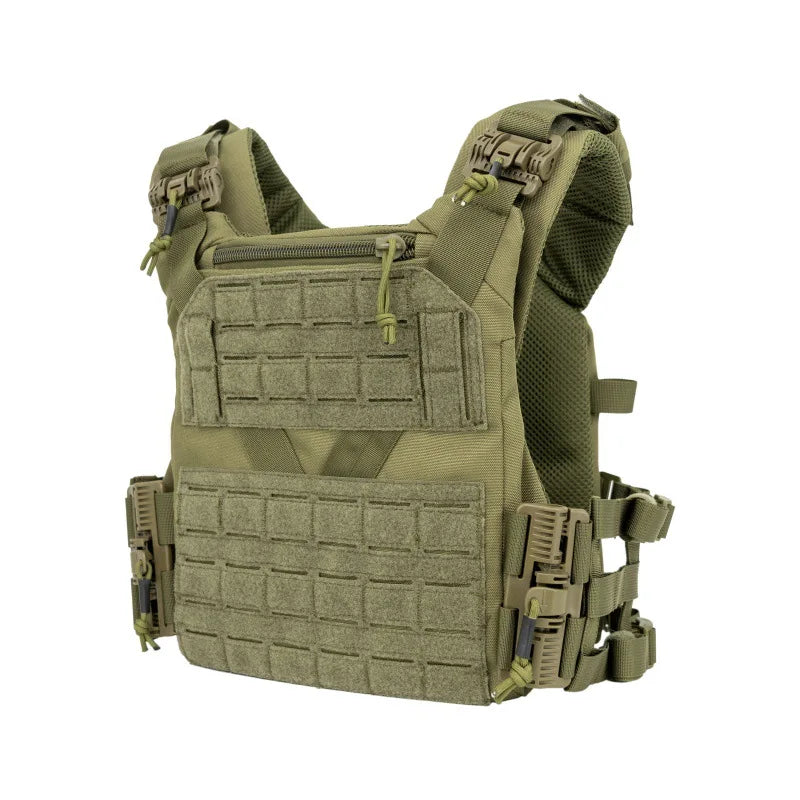 Fully adjustable tactical MOLLE combat vest with front and back plate carrier pockets