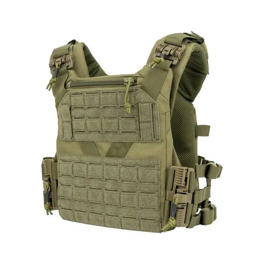 Fully adjustable tactical MOLLE combat vest with front and back plate carrier pockets