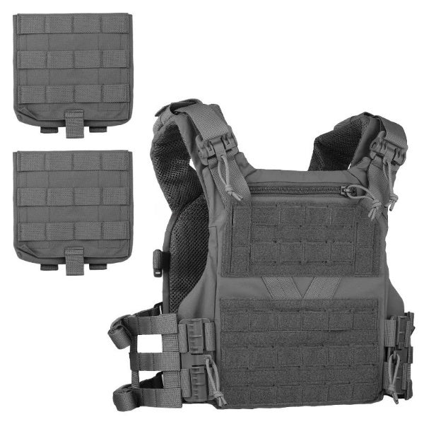 Detail of the comfortable, padded shoulder straps on the tactical plate carrier vest