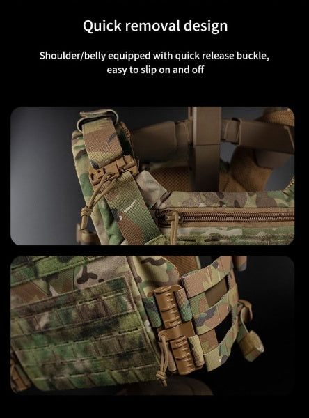 Adjustable military-grade MOLLE tactical vest, perfect for combat scenarios and outdoor gear enthusiasts