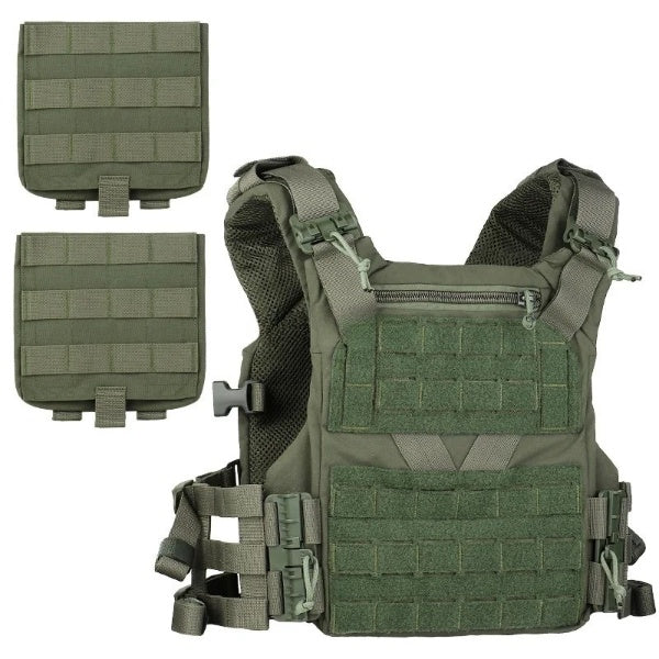 Close-up of durable MOLLE webbing on a tactical combat vest, ready for pouch attachment