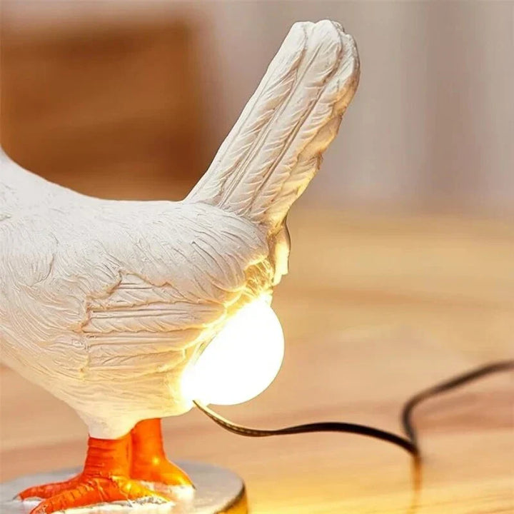 Funny chicken table lamp, perfect for novelty home decor or Easter. Battery operated LED light.