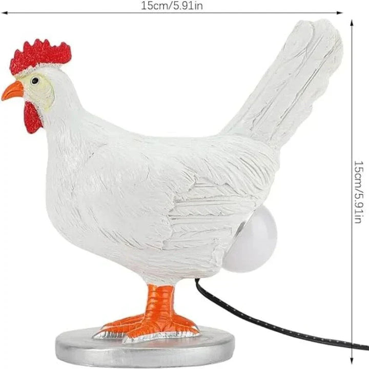 Whimsical chicken table lamp, an eye-catching battery-operated LED light for home decor & unique gifts.