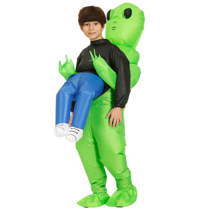 Funny inflatable alien abduction costume, perfect for Halloween parties or cosplay, creating a hilarious visual.