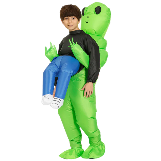 Funny inflatable alien abduction costume, perfect for Halloween parties or cosplay, creating a hilarious visual.