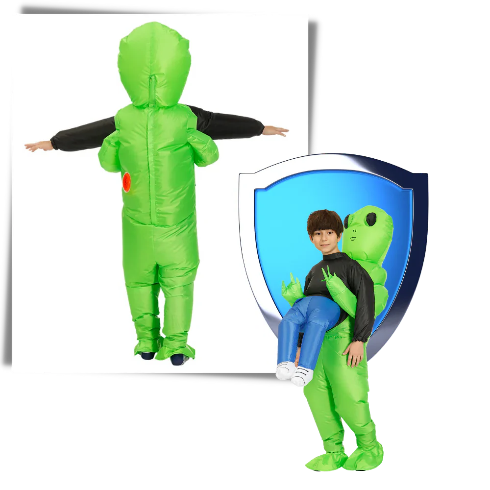 Unisex inflatable alien abduction costume bringing funny, unique Halloween party fun. Great for all ages.