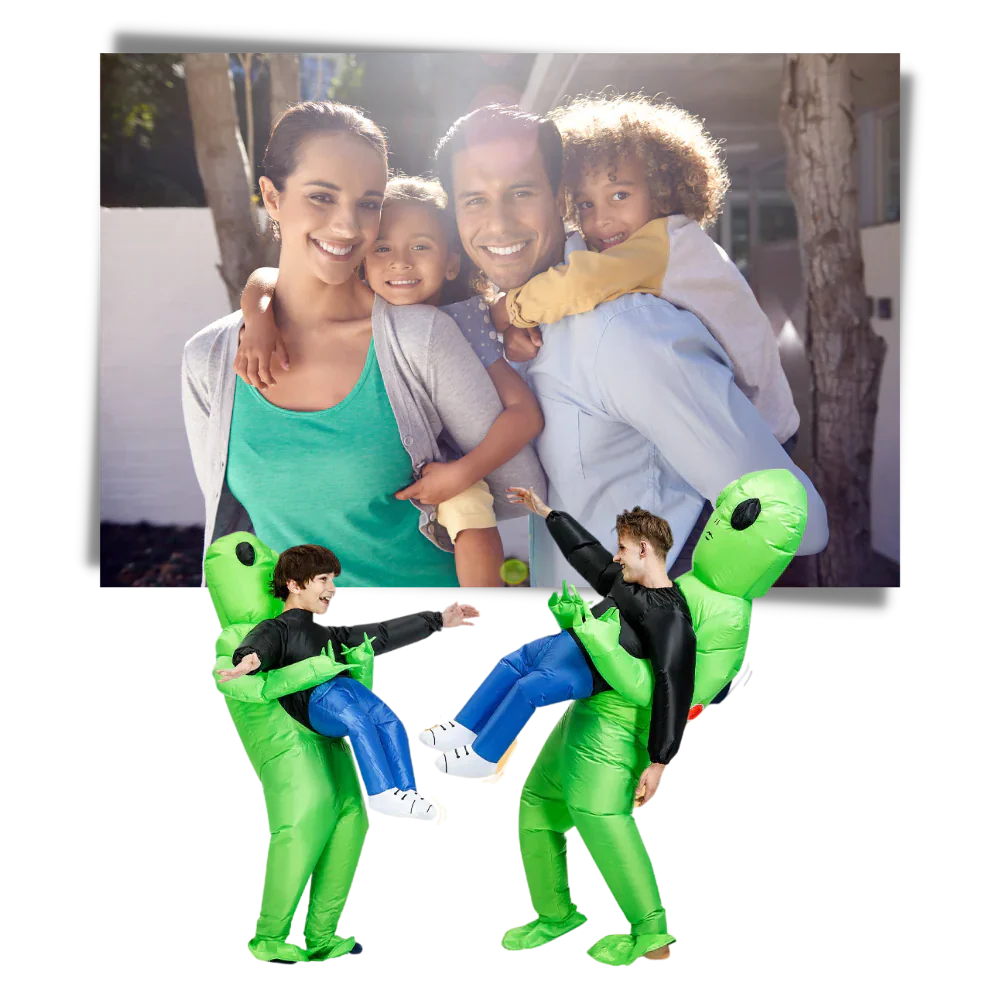 Novelty inflatable alien abduction costume, a unique and funny outfit for Halloween parties, cosplay, or events.