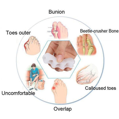 Soft toe alignment corrector provides foot pain relief & comfort. Separates & straightens crooked toes gently.