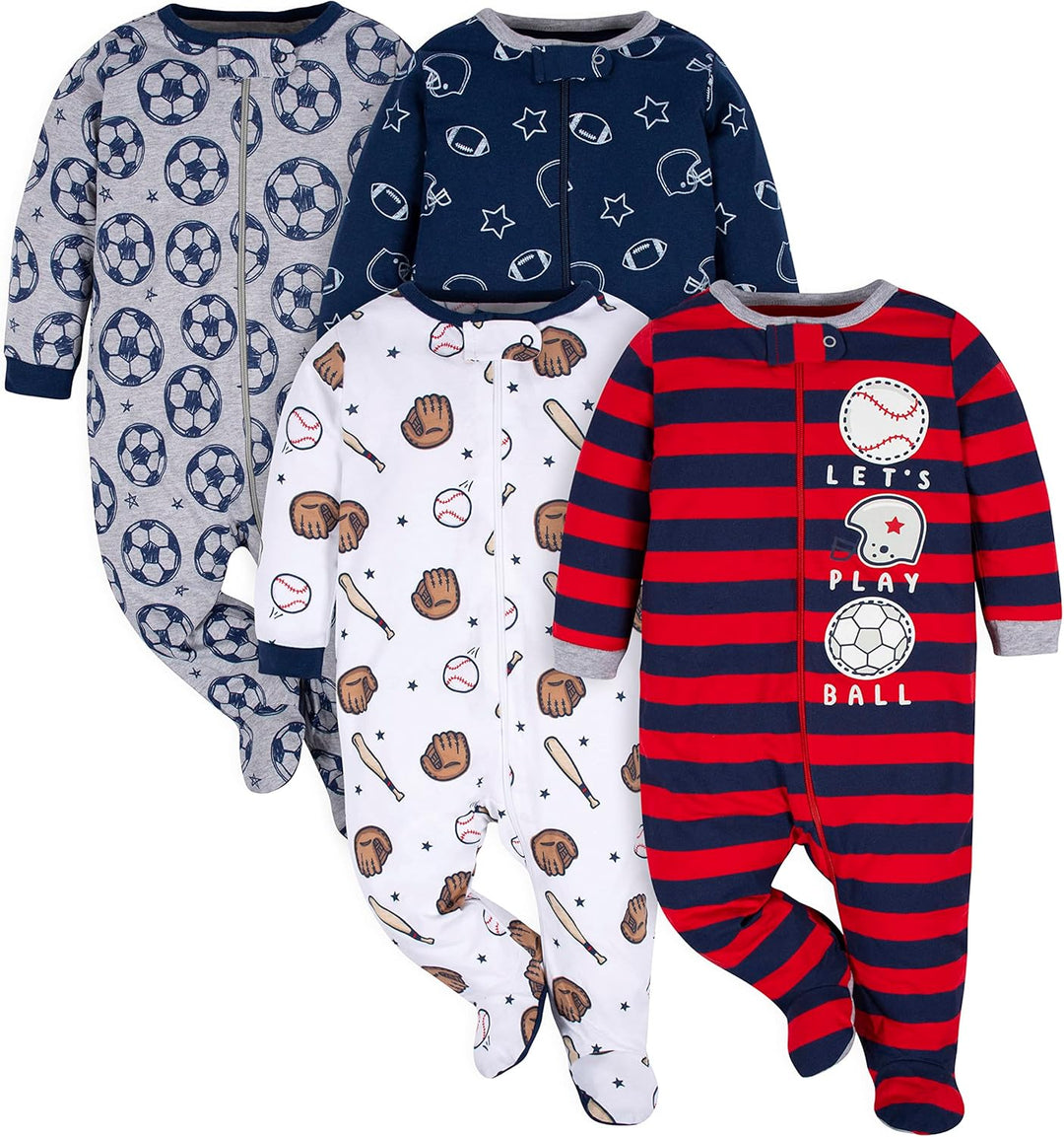 Toddler boys' footed sleepsuit by Gerber, breathable cotton, keeps baby warm & cozy. Ideal infant sleepwear.