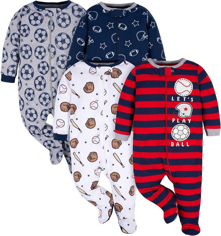 Toddler boys' footed sleepsuit by Gerber, breathable cotton, keeps baby warm & cozy. Ideal infant sleepwear.