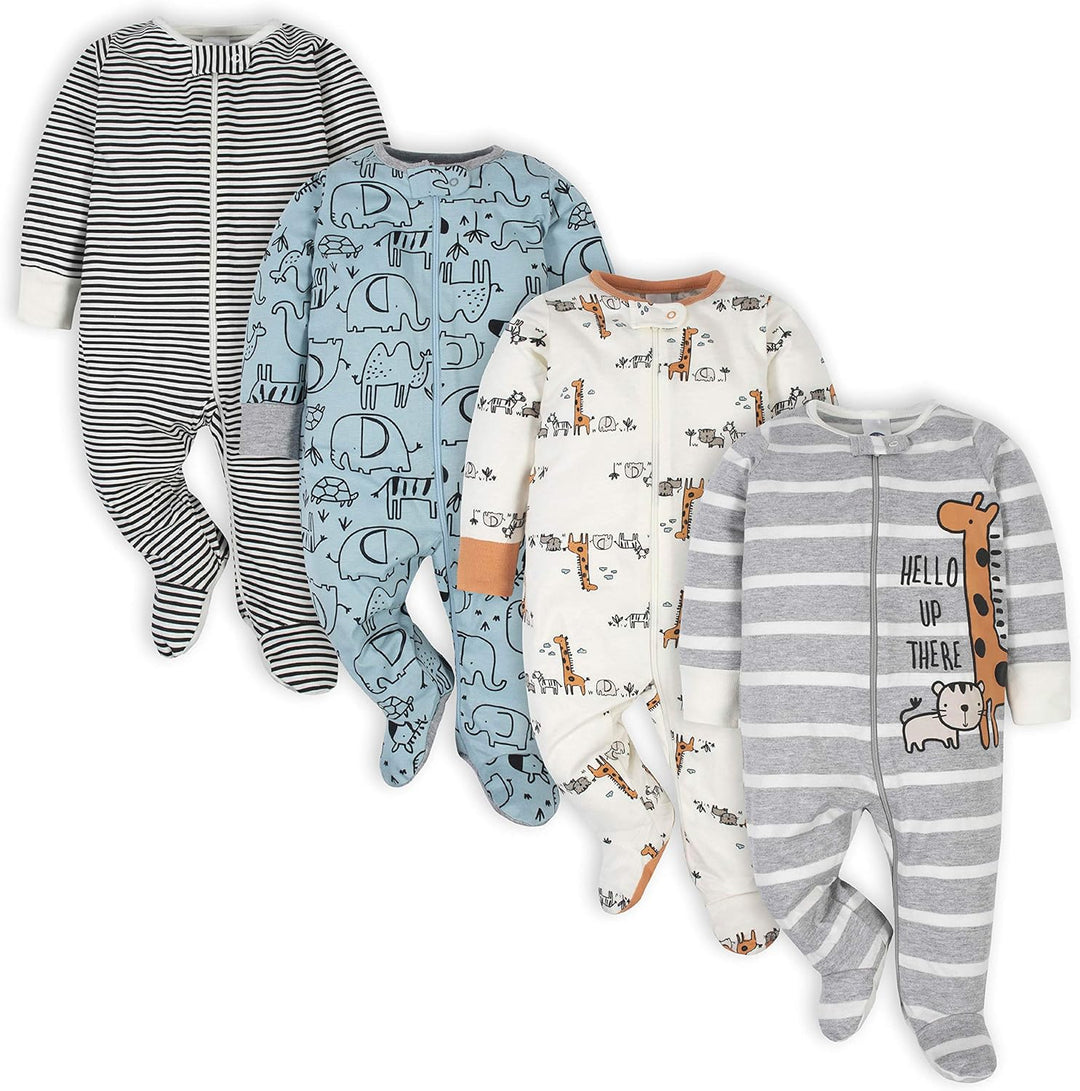Footed baby sleepsuit for boys, designed for warmth & comfort. Ideal newborn outfit, easy to wear.