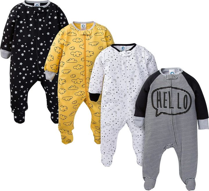 Gerber boys' footed pajamas with cute animal prints. Soft, cozy baby sleepsuit for infant boys.