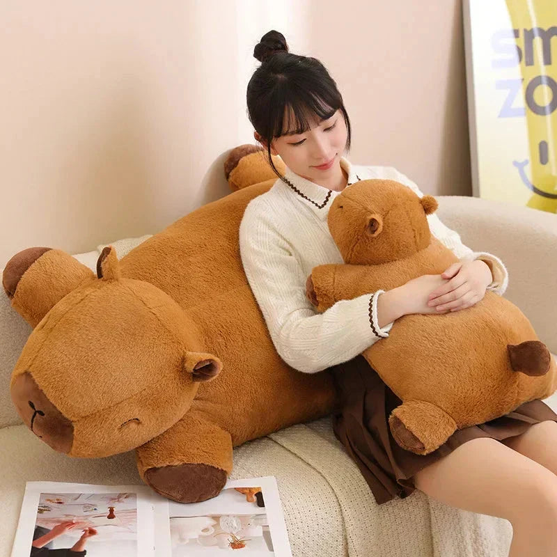Cute giant capybara plushie, a perfect soft cuddly animal friend for kids' playtime.