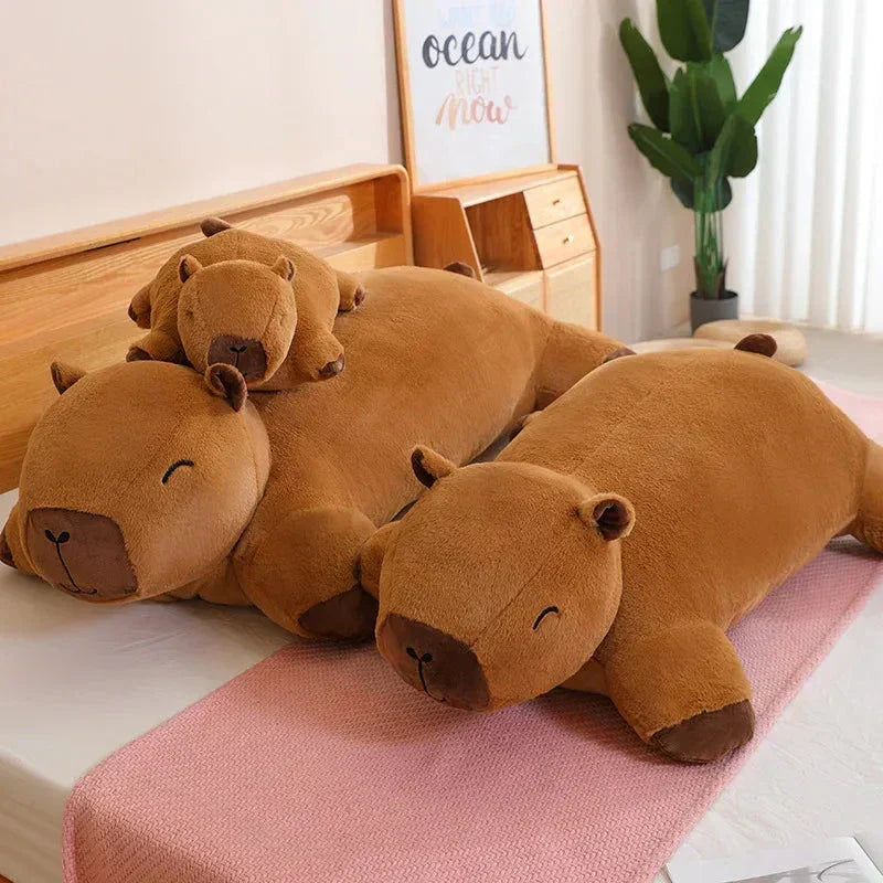 Adult-friendly giant capybara plush, a cozy relaxation buddy & comfort toy for unwinding.