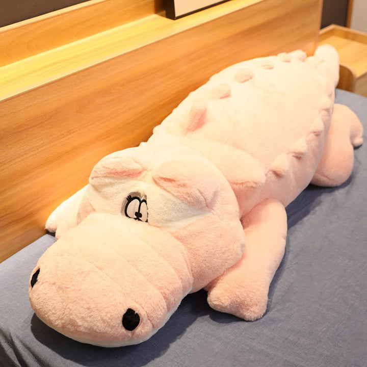 Unisex giant crocodile plushie, ultra-soft stuffed animal for comfort & cuddles. Adds unique animal bedroom decor.