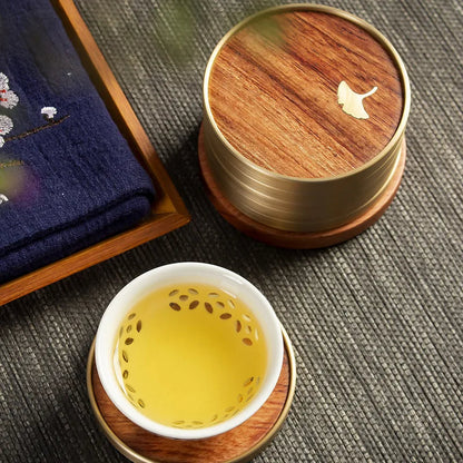 Ginkgo wooden coaster set arranged on a coffee table, blending seamlessly with luxury home decor.
