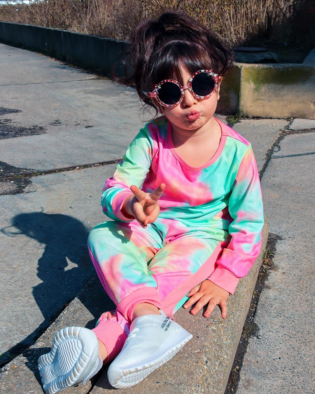 Softest children's apparel: snug sweater & comfortable pants for girls.