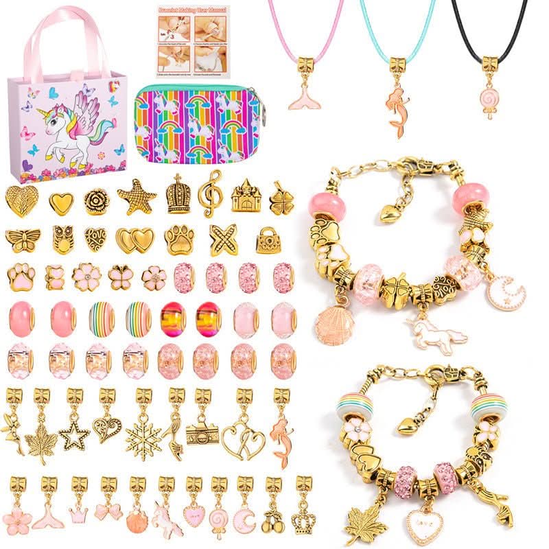 Build your own bracelet with this girls' creative kit, complete with sparkling, colorful charms.