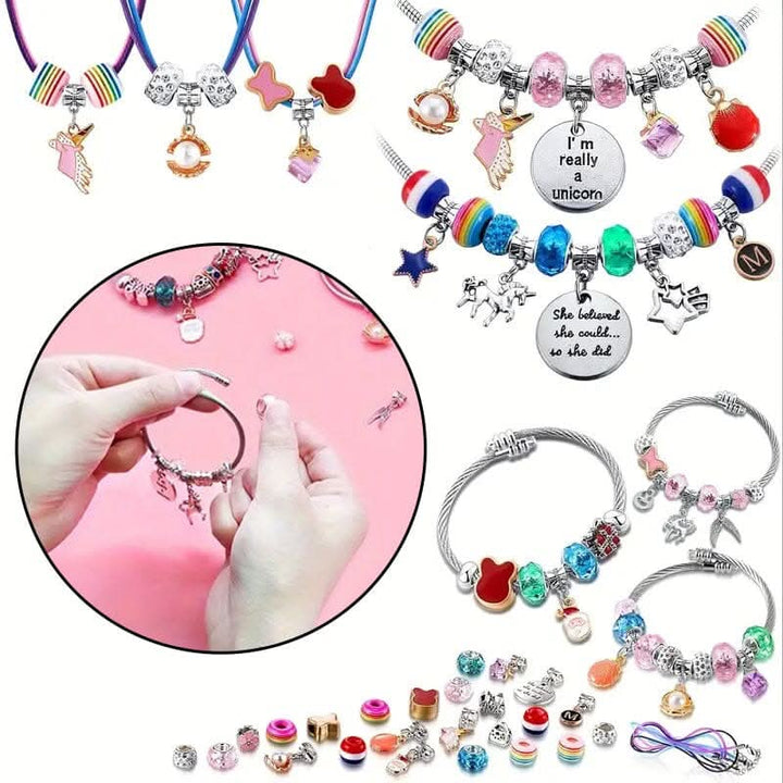 Creative bracelet making kit for girls. Includes sparkling charms for endless jewelry design options.
