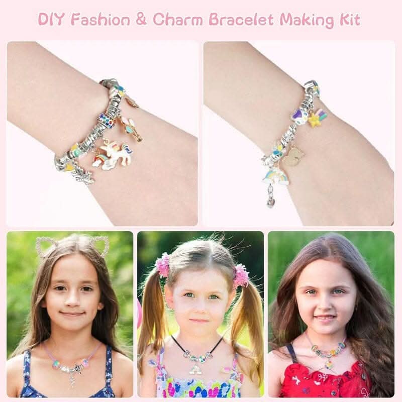 Jewelry craft kit for girls. Assemble dazzling bracelets with shimmering, colorful charms.
