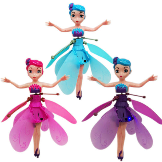 Gesture-controlled LED Flying Princess drone, a rechargeable interactive toy for girls. Magical children's gift.