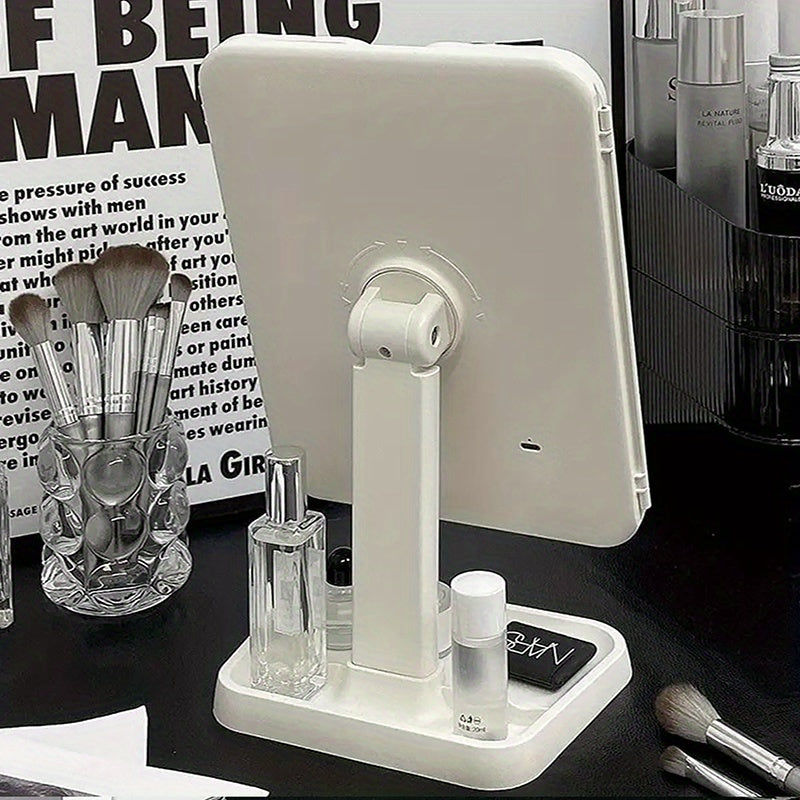 Compact Glamlit trifold LED beauty mirror, ideal for grooming and cosmetics. Portable with bright illumination.