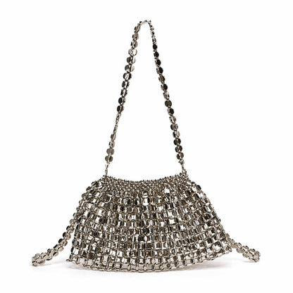 Glamorous mirrored mesh evening shoulder bag for women. Perfect party clutch & special occasion accessory.