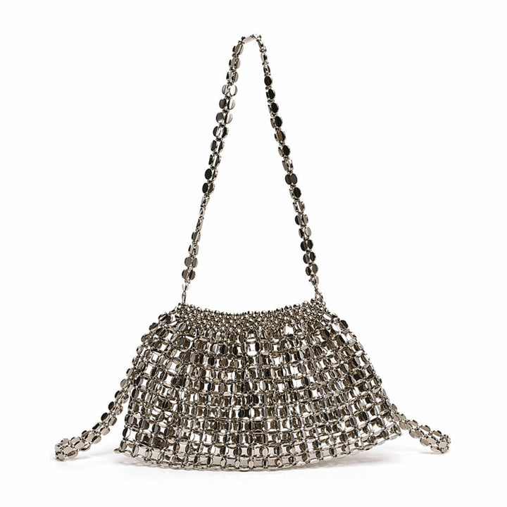 Glamorous mirrored mesh evening shoulder bag for women. Perfect party clutch & special occasion accessory.