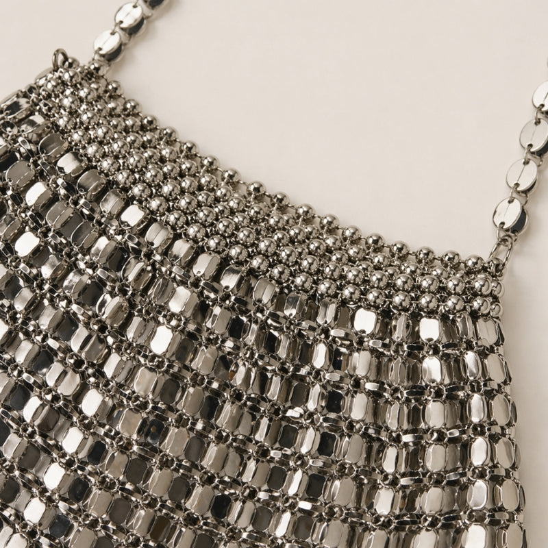 Women's chic mirrored mesh shoulder bag, convertible clutch. Ideal for evening, parties, & special events.