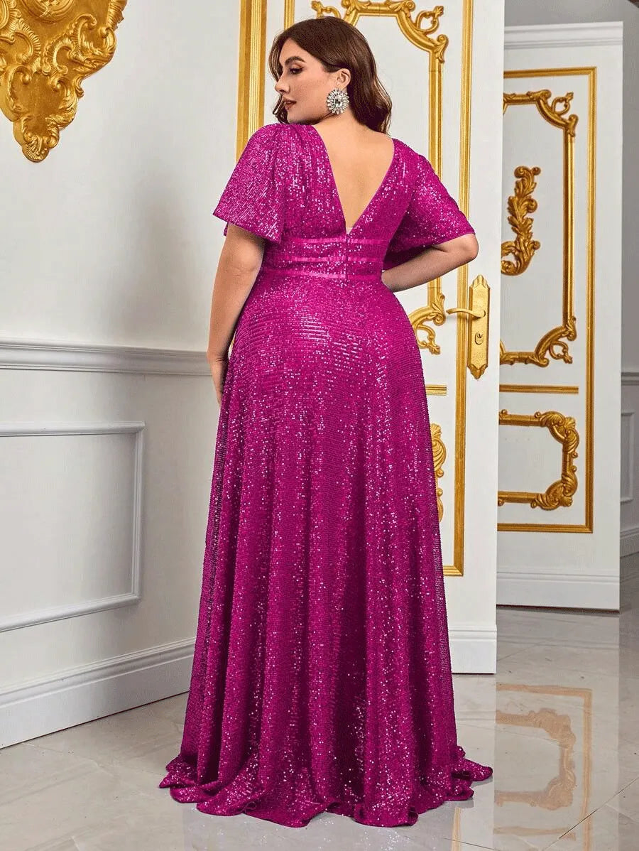 Figure-flattering plus-size sequin maxi evening gown for women, elegant long dress for special events.