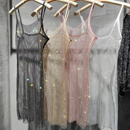 Glamorous shiny women's party mini dress, perfect for evening wear & special occasions.
