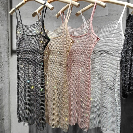 Glamorous shiny women's party mini dress, perfect for evening wear & special occasions.