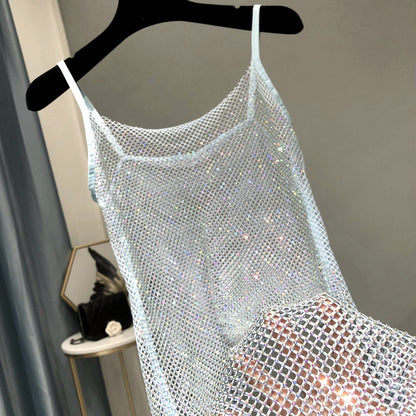 Women's glamorous mini dress, sparkling party wear for special occasions & fashion.