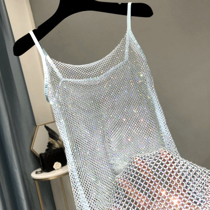 Women's glamorous mini dress, sparkling party wear for special occasions & fashion.