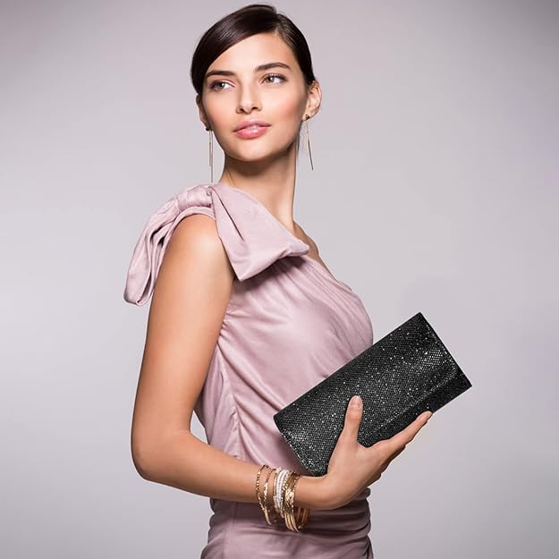 Luxury glitter sparkle evening clutch handbag for women. Elegant accessory for weddings & formal events.