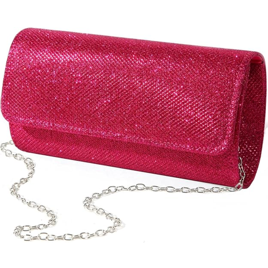 Shimmering glitter evening clutch bag, a women's elegant accessory for parties, weddings & special events.