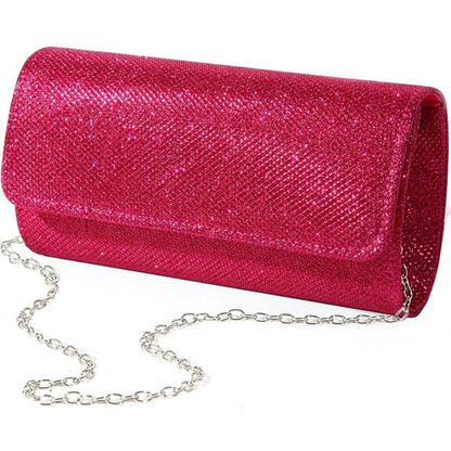 Shimmering glitter evening clutch bag, a women's elegant accessory for parties, weddings & special events.