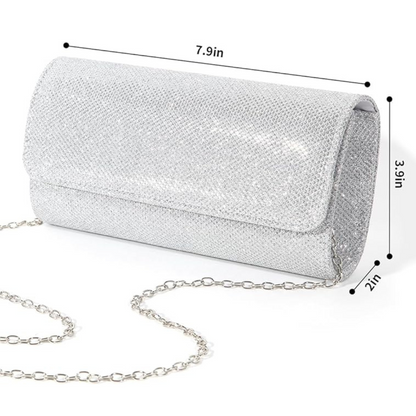 Chic black sparkle evening clutch handbag for women. Fashionable accessory for elegant party attire.