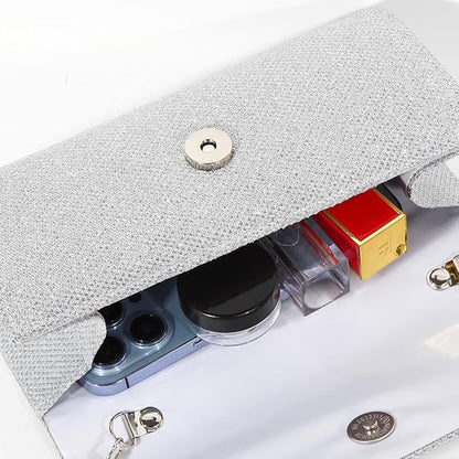 Fashionable women's sparkle evening clutch. Glamorous glitter accessory to complete your party or wedding outfit.