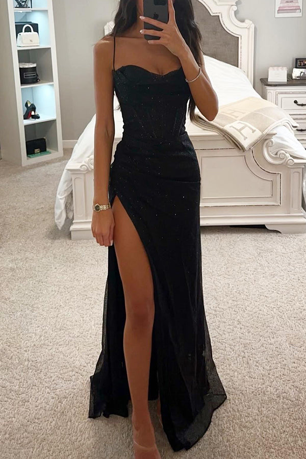 Glamorous sparkling corset maxi dress for women, perfect evening gown for special occasions & parties.