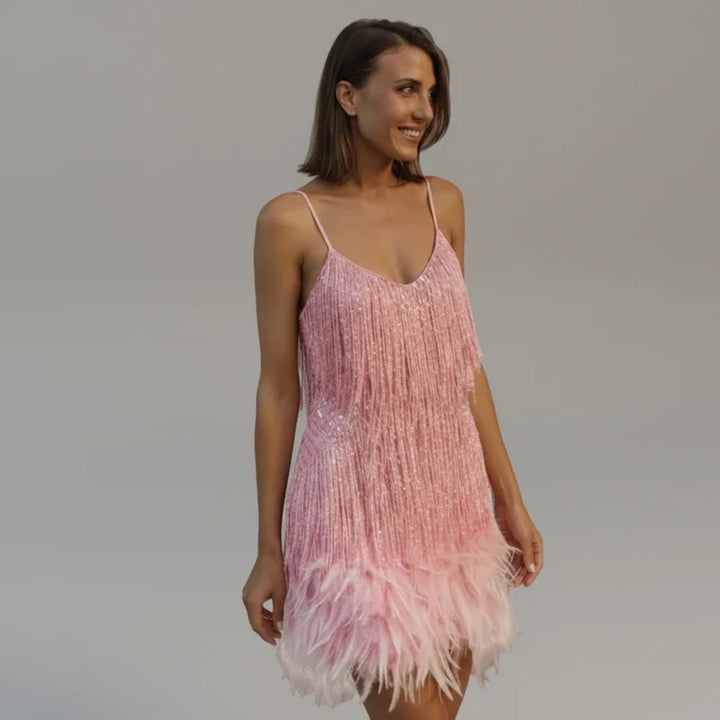 Stunning women's fringe bodycon mini dress, a glamorous cocktail or clubwear option for parties.