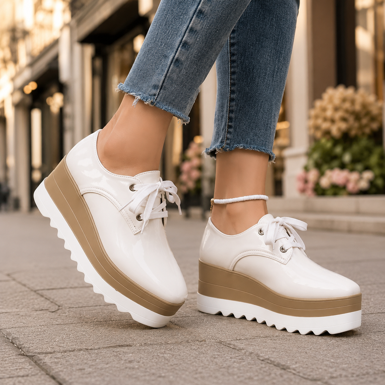 Chunky platform sneakers for women, glossy finish, designed for ultimate comfort & casual style.