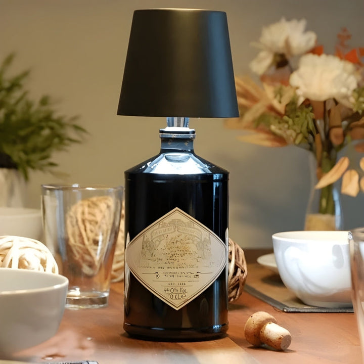 Modern GlowBottle bottle lamp, a sleek decorative light solution for contemporary home decor and mood.