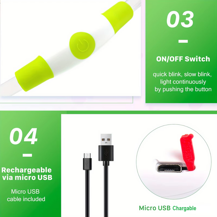 Outdoor dog safety with a bright LED collar. Rechargeable USB for reliable illumination.