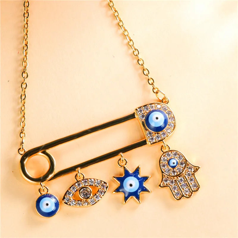 Stylish women's jewelry: Gold plated Evil Eye pendant necklace, a symbol of protection and modern fashion.