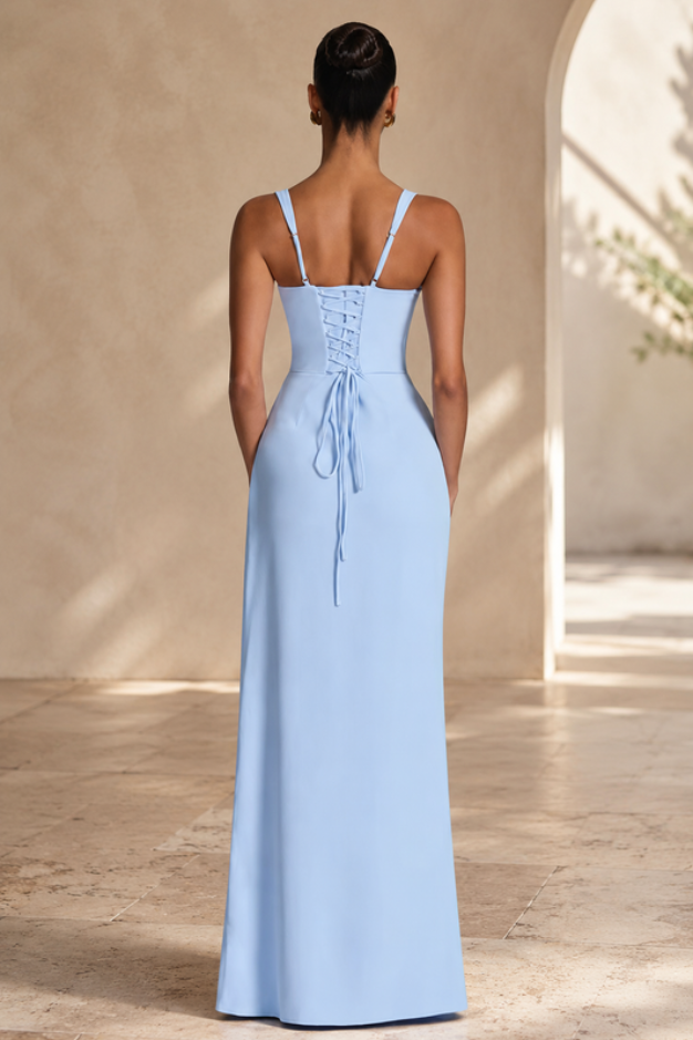 Formal long blue maxi dress for women, a graceful evening gown ideal for special occasion apparel.