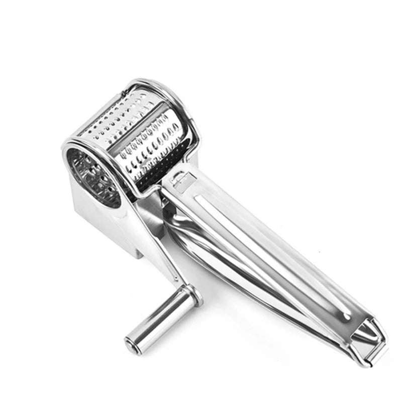 Detailed view of the GRATE MOTION rotary cheese grater with comfortable handle and stable base.