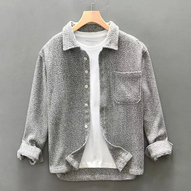 Gray men's classic long-sleeve button-down shirt, perfect for casual wear & effortless style.